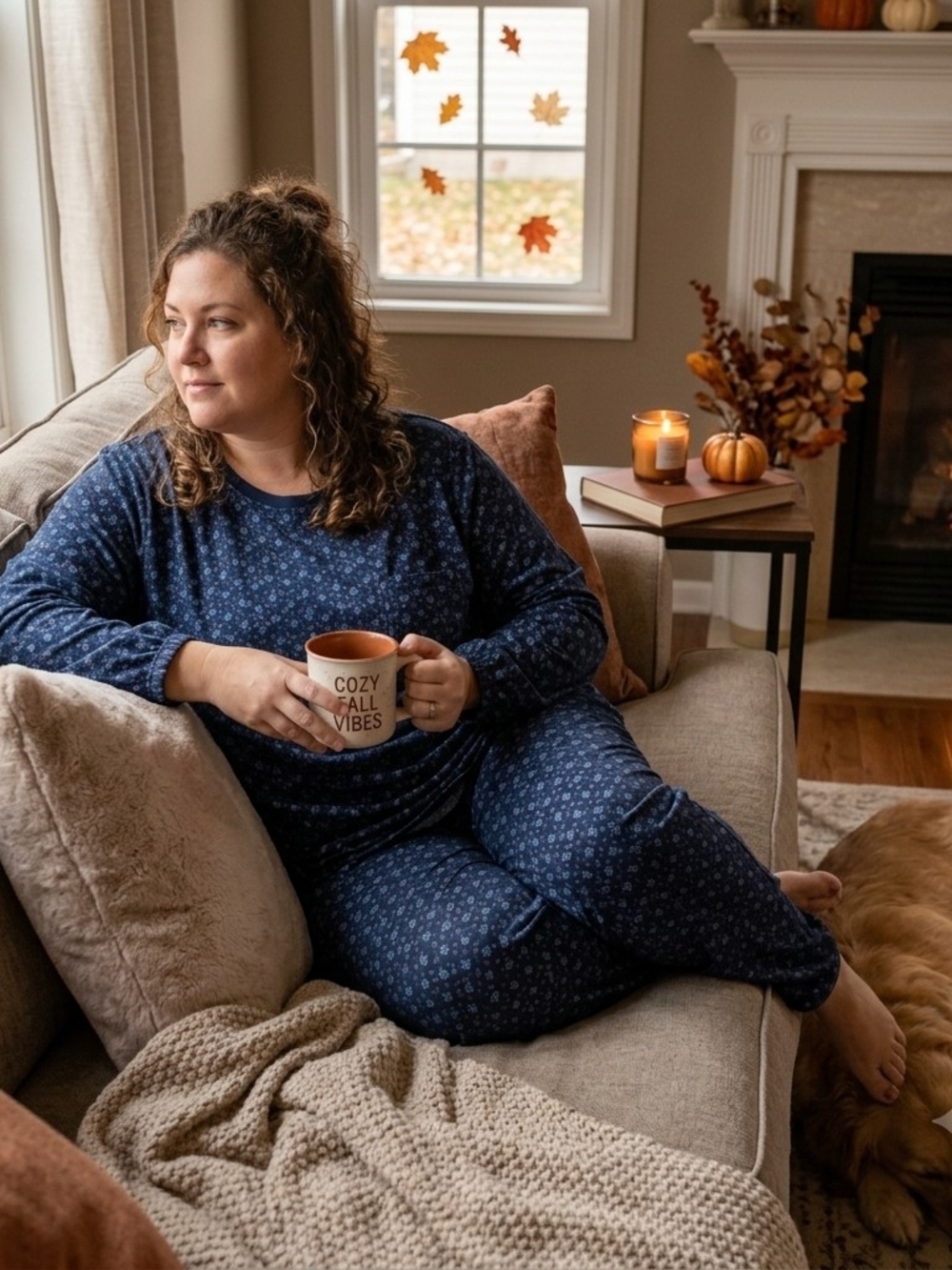 Berkley Jensen Plus-Size Navy Floral Long-Sleeve Pajama Set Size XXL
